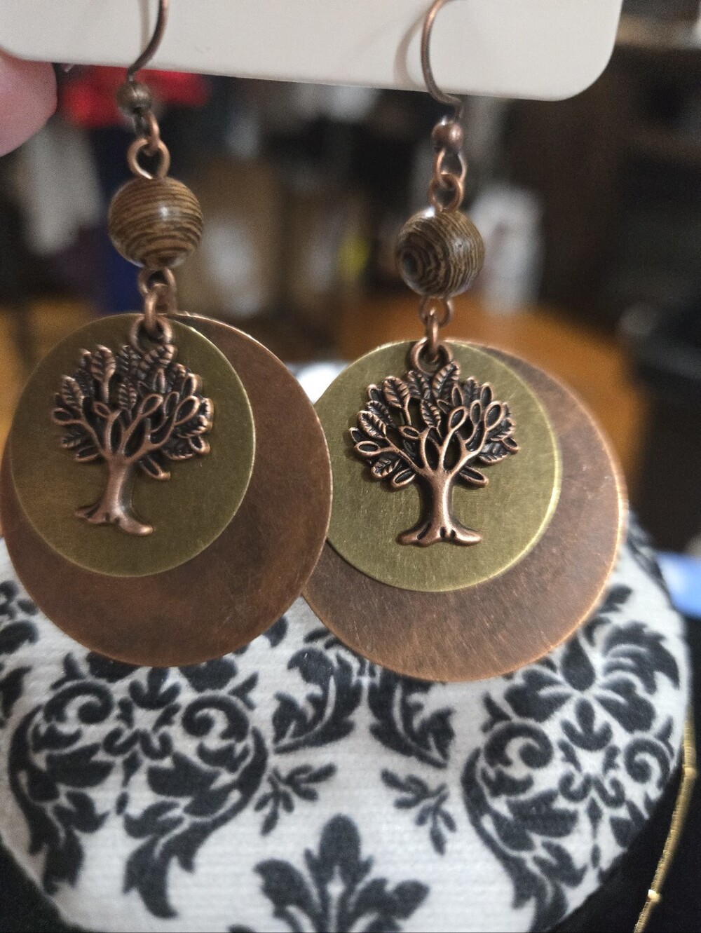 Copper Tree of Life Dangle Earrings - Brown/Antique Brass